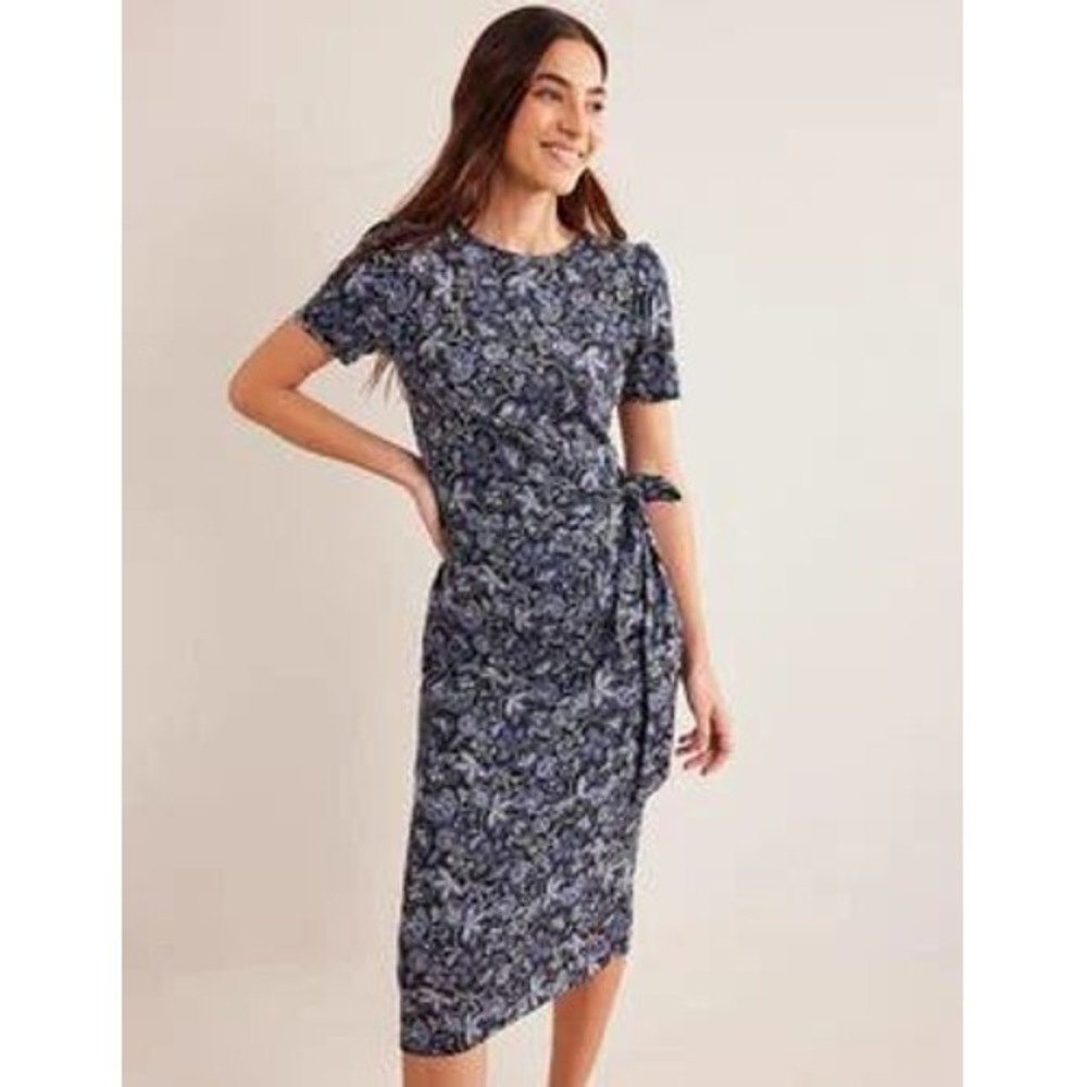 Boden Blue Knot Front Jersey Midi Dress 10P